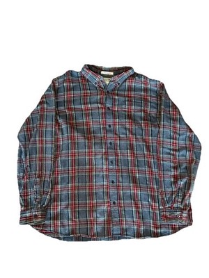LL Bean Traditional Fit Long Sleeve Flannel Button Up Men's 2XLT Plaid Red Warm