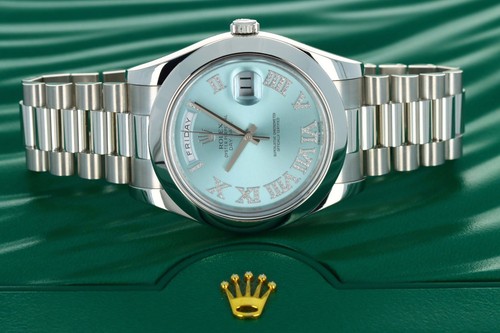 Rolex Day-Date II 41mm Platinum Glacier Pavé Roman President 218206