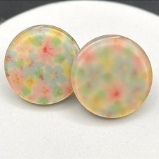 Vintage Pastel Pansy Flower Disk Pierced Silver-Toned Clip-On Stud Earrings