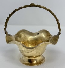Vintage Brass Basket Decorative Handheld Basket with Fluted Design Collectible
