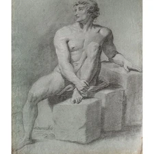 Male nude academic nude study unknown German unique drawing around 1800