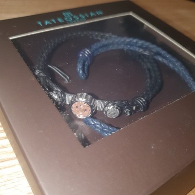 Tateossian SM0267 Schwarz & Blau Leder Drehbar Gänge Armband Set Verpackt