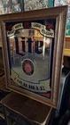 Miller Lite Cold Beer Wood Frame Mirror Bar Pub Sign Glass 22” x 29” Vintage