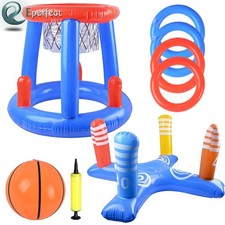 Summer Water Pool Toys Games Set Inflatable Floating Basketball Hoop Ring Toss