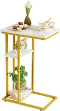 Image of Side Table, Small Sofa Table - 40 × 26 × 61.5CM, Marble pattern white and gold