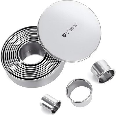 12-Piece 304 Stainless Steel Biscuit Cutter Set - Round Cookie Cutters for Bakin