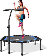 48'' Fitness Trampoline with Adjustable Handle Bar, Silent Trampoline Bungee Reb