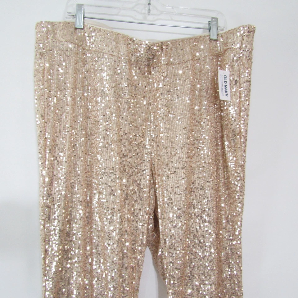 Pantalones de lentejuelas doradas azul marino antiguo para mujer talla grande 2X extra alto acampanados elásticos NUEVO Foto 2 de 4