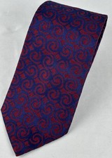 Jhane Barnes Frequency Blue Red Swirl 100% Silk Neck Tie Textured Made In USA