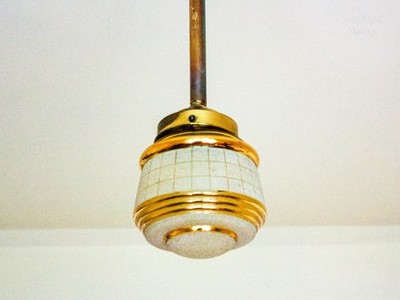 Vergoldetes Glas Art Deco mattiert Leuchte FRANZÖSISCH Vintage Downrod Deckenleuchte