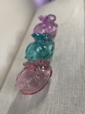 Adorable Set of 3 Glass Bunnies In A Nest Candy Dishes - Multicolor & Perfect