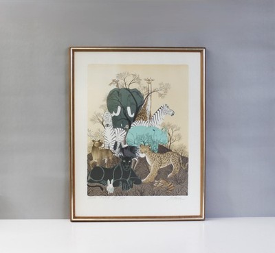 Original Gustavo Novoa Framed Artist's Proof Lithograph 'Audience' Jungle Animal