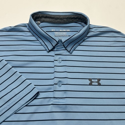 Under Armour Men's UA Playoff Core Stripe Golf Polo Shirt Blue Haze Black XL