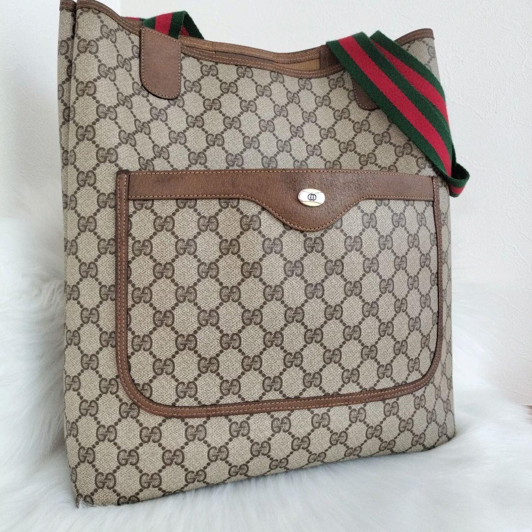 Gucci GG Supreme Sherry Line PVC Leather Brown Tote Bag Japan Import