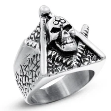 Gothic Masonic Skull Signet Ring Stainless Steel Evil Skull Men's Biker Ring
