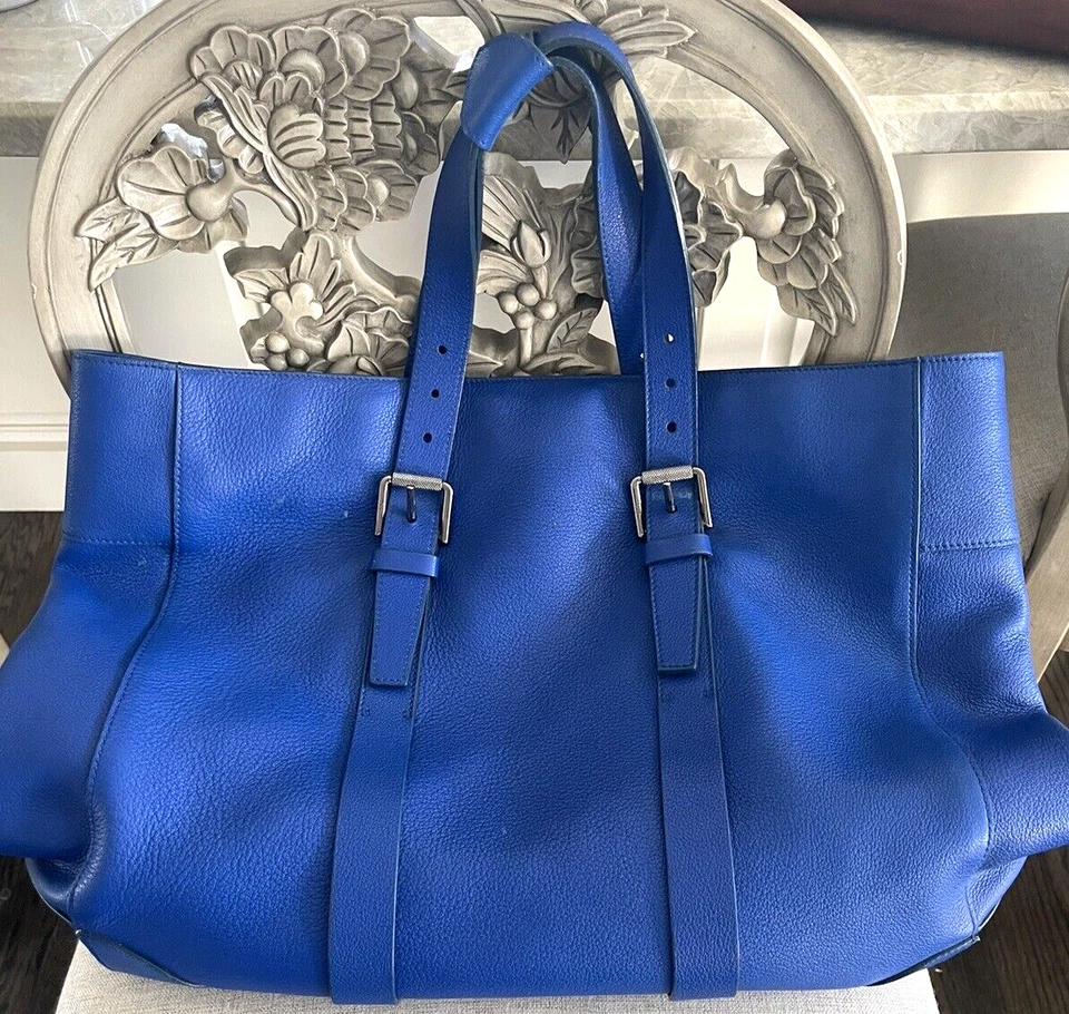 Ralph Lauren Collection Runway Leather Electric Blue Large XL Tote Bag Handbag - Image 3 of 4