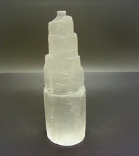 SELENIT-TURM OBELISK "Wolkenkratzer" STUFE Mineralien Höhe 15 cm Ø 4 cm 