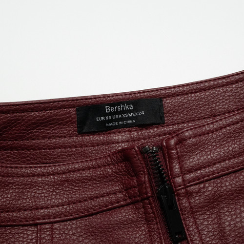 BERSHKA Leather Feel Front Zip Womens Mini Skirt Red Short XS - Picture 5 of 5