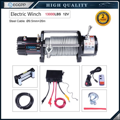 13000lb Electric Winch 12V 80' 3/8'' Steel Rope For 81-18 Jeep w Roller Fairlead