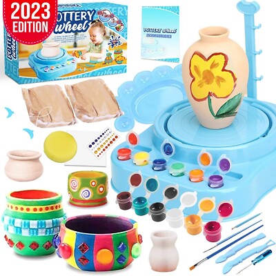 Complete Pottery Wheel & Painting Kit For Beginners With Modeling Clay Age 8-12.