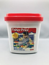 Vintage 1996 Fisher Price Stack N Build Blocks Bucket Chunky Preschool
