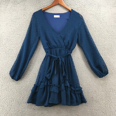 blue long sleeve ruffle dress High Neck Ruffle Long Sleeve Tiered Formal Dress Powder / 6 main image 0