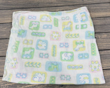 Vintage Baby Blanket - Green Blue Yellow Pink - Elephant Rocking Horse Squares