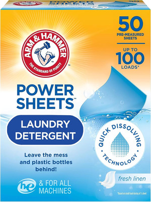 Power Sheets Laundry Detergent, Fresh Linen 50Ct, up to 100 Small Loads (Packagi