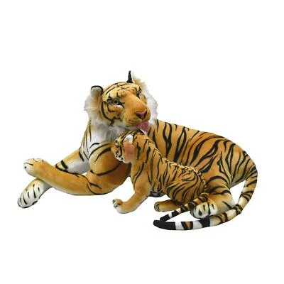 GESCHENKESTADL Plüschtier XXL Tiger 90 cm Kuscheltier Mama mit Kind Tigerjunges Braun Raubkatze