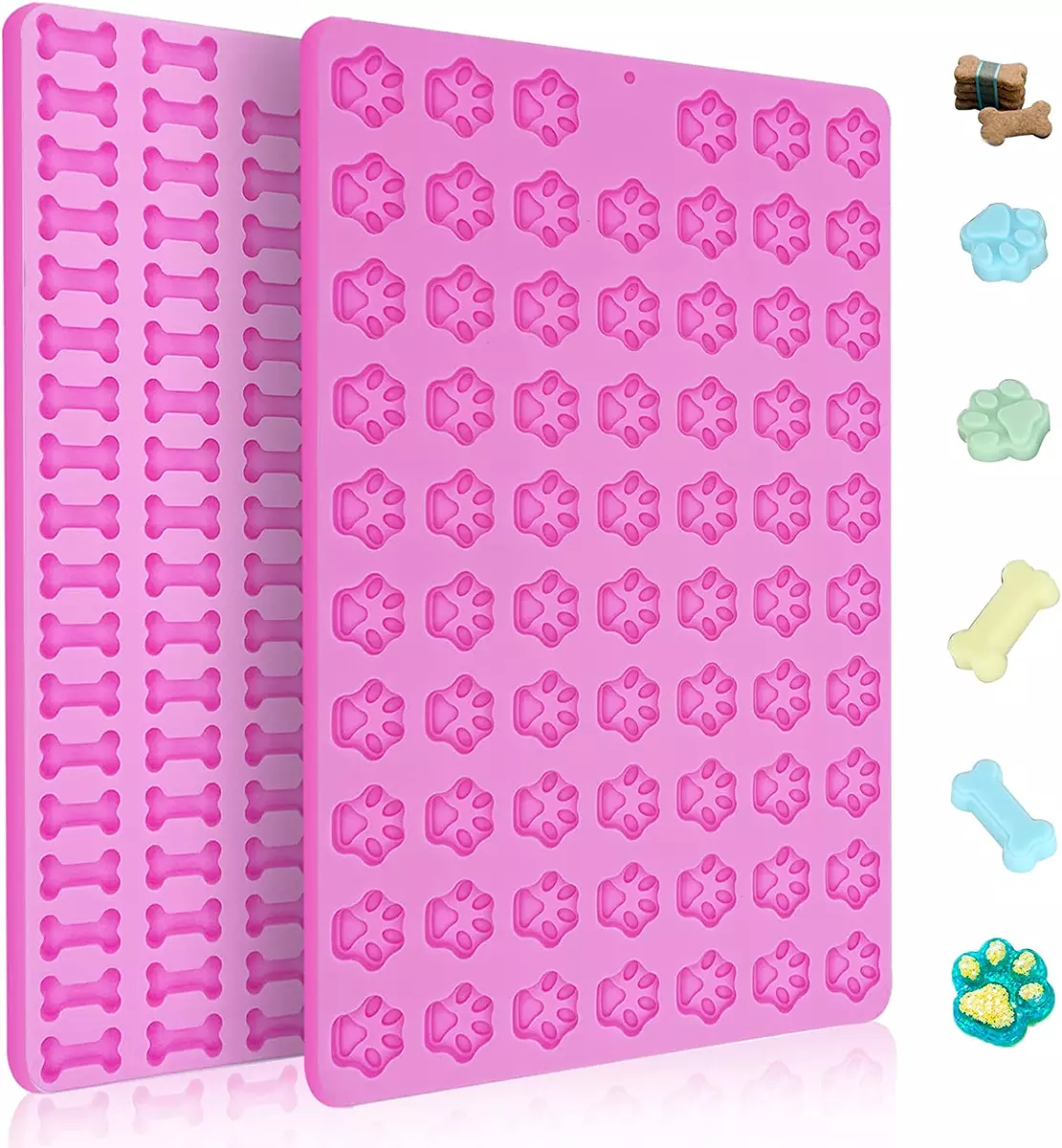 2 Pcs Mini Silicone Molds 106 Cavity Dog Bone Mold 69 Cavity Paw Silicone  Mold f