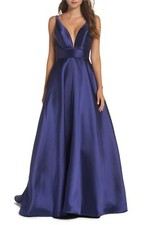 IEENA MAC DUGGAL Midnight Navy Plunging Sweetheart Maxi Ball-Gown Dress 0 = XS
