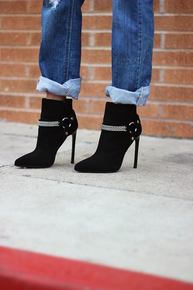 Stivali Saint Laurent scamosciati neri $1395 con imbracatura e catena taglia 9 IT 39