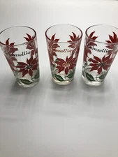 Vintage Boscul Peanut Butter Glasses 5" Tumbler Red Poinsettia-Set of 3