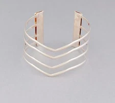 Rose Gold cuff bracelet 4-line metal bangle cuff 1.5" wide shiny bracelet
