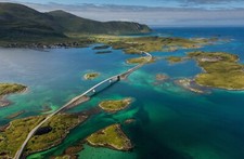 Landscape nature island sea bridge norway village Custom Gaming Mat Desk