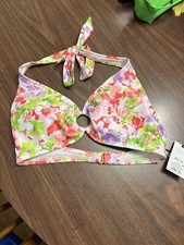 Bikini Top Size M 8-10 Halter Front Ring Floral Print Shade  Shore, Nwt