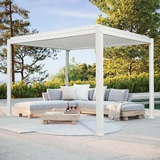 Domi Outdoor 10X10FT White Louvered Pergola w/Adjustable Roof, Aluminum Frame