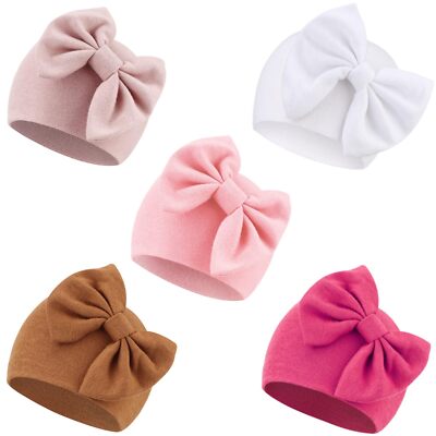 Newborn Hospital Hats 5PCS Baby Hats Bow Infant Beanies for Girls 0-6 Months