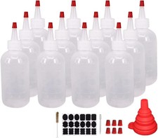 12 Pack 6-Ounce Plastic Squeeze Bottles with 12Pcs Red Tip Caps and Measurement