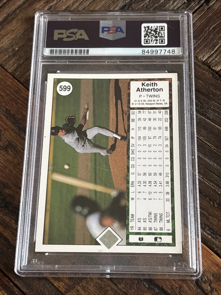 1989 Upper Deck #599 Keith Atherton Signed Auto Autographed PSA/DNA Encased Slab - Image 2 of 2