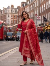 Indian Pakistani Chanderi Kurta Printed Kurti Designer Dress Women Tunic Tomato