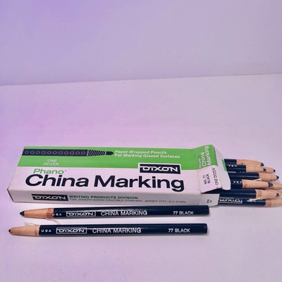 Dixon Phano China Marking Paper Wrapped Pencils No.77 Black (12) Vintage in Box