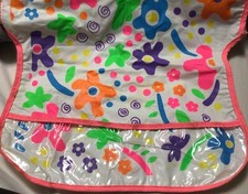 Baby Vinyl Tie Back Bib Apron w Colorful Flowers Polka Dots w Front Pocket VTG