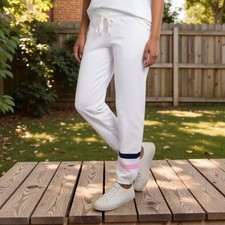 Sundry Women's Soft Girl Preppy White and Navy Joggers / Sweatpants