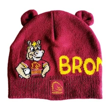 NRL Brisbane Broncos Kid's Knitted Beanie, Baby Infant Toddler's Hat With Ears