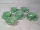Vintage Fire King Jadeite Jane Ray Ribbed 6 Tea Cups With 5 Saucers - No Chips