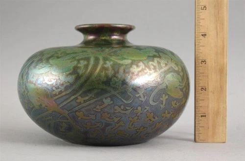 Antique Signed JACQUES SICARD Iridescent Luster WELLER Art Pottery Gourd Vase