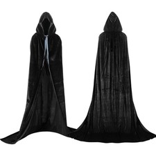 Unisex XXL Samt Umhang mit Kapuze für Halloween, Karneval & Cosplay, Schwarz