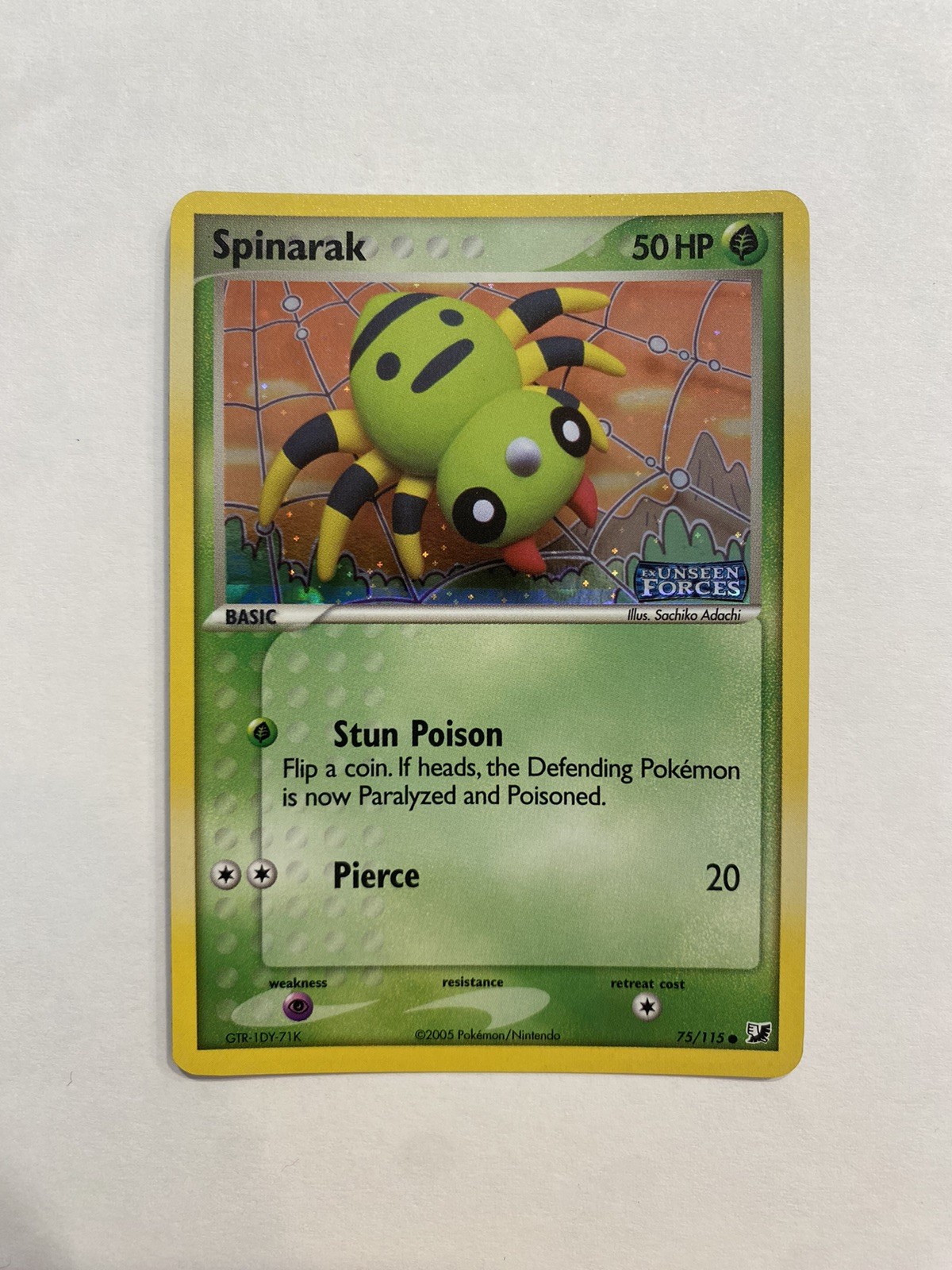 Pokemon Card - Spinarak EX Unseen Forces 75/115 Reverse HOLO Stamped NM