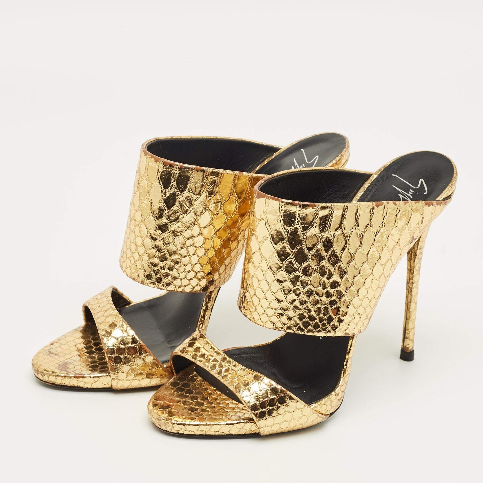Giuseppe Zanotti Gold Python Embossed Leather And… - image 2